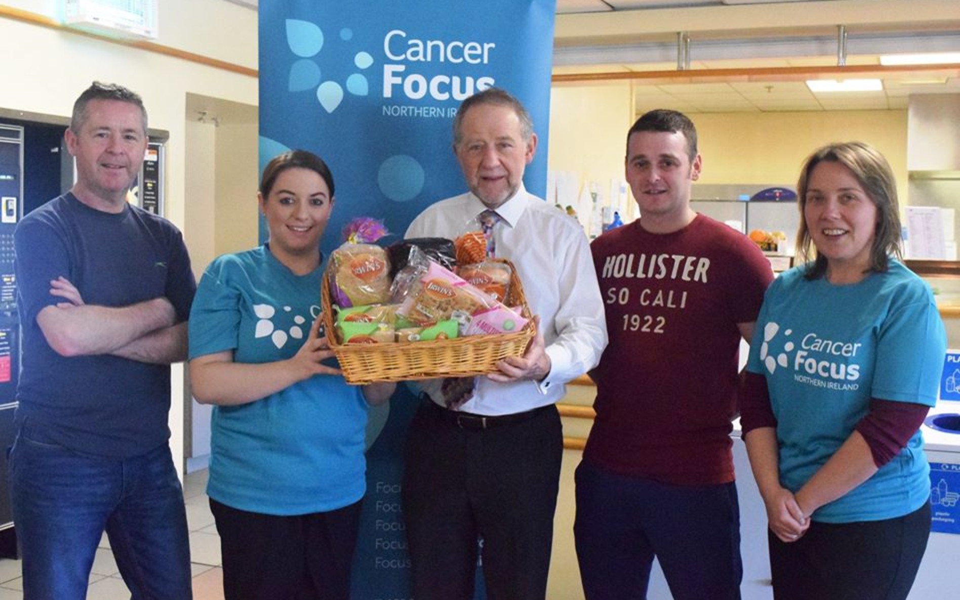 Members of the charity committee, David McKitterick , Amanda McConnell, Brian Irwin, Gareth King and Karen Nixon welcome Cancer Focus as new charity
